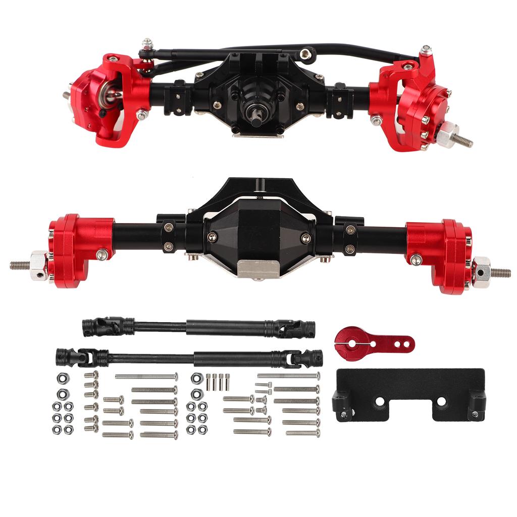 Front Rear Axle Assembly with Drive Shaft Upgrade Parts Fit for Axial SCX10 II 90046 90047(Black Red )