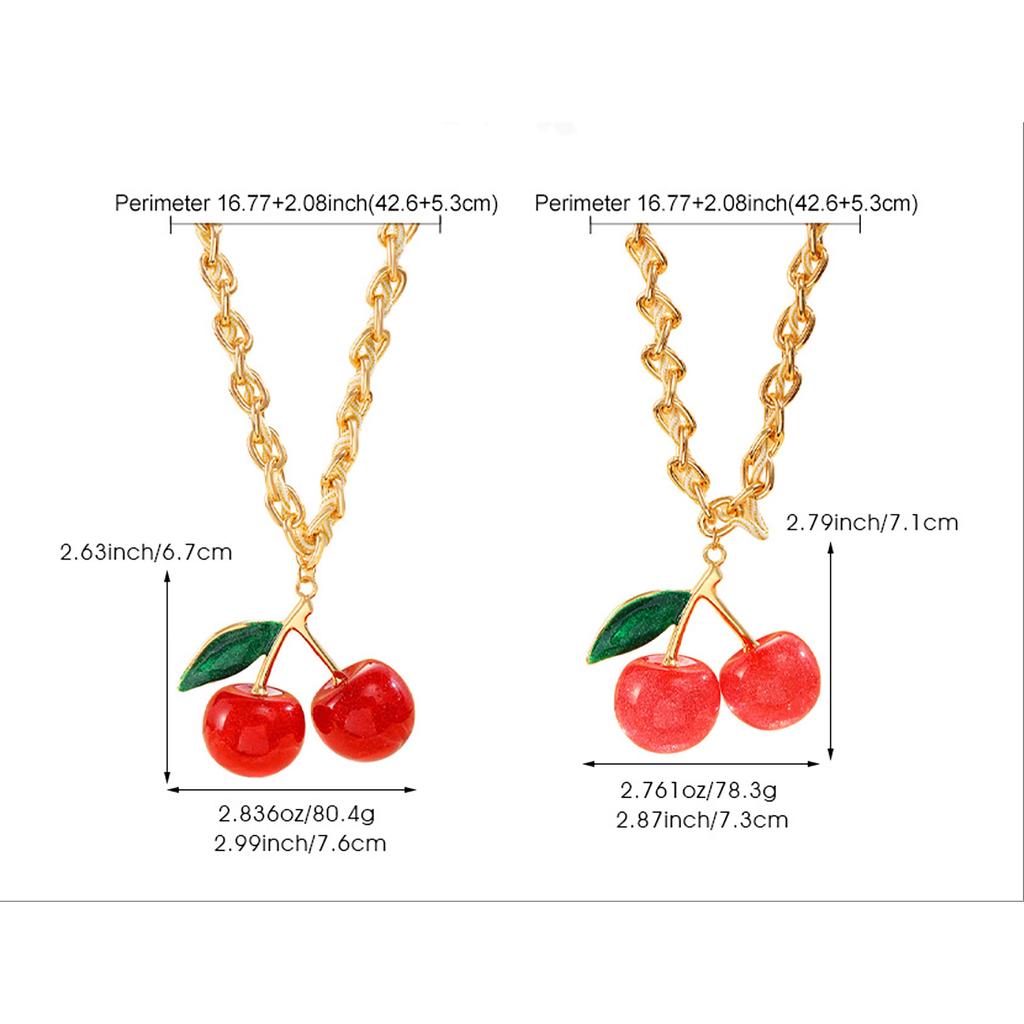 Fashionable Exaggeration Red Cherry Fruit Pendant Personalized Thick Chain Necklace For Women