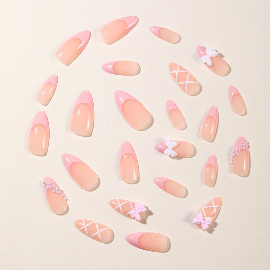 24PCS Nude Fake Nails with French Pink Tip Reusable Long Lasting Press on Nails for Fingernail DIY Decoration