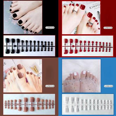 24pcs/set DIY Quick Nails Glossy Solid Color Toenails False Nails Multicolor Strips Finished Wear Manicure