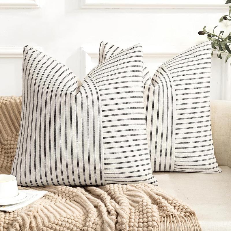 Jmg Clothing Unisex 1Pc Thick Striped Pillowcase Cotton Linen Geometric Cushion Cover 45*45 50*50 Simple Throw Pillow Cover For Sofa Livingroom