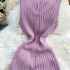 New Summer Solid Round Neck Sleeveless Sweater Knitted Dress for Women Casual Simple Single-breasted Elastic Bottoming Knitwear Dresses