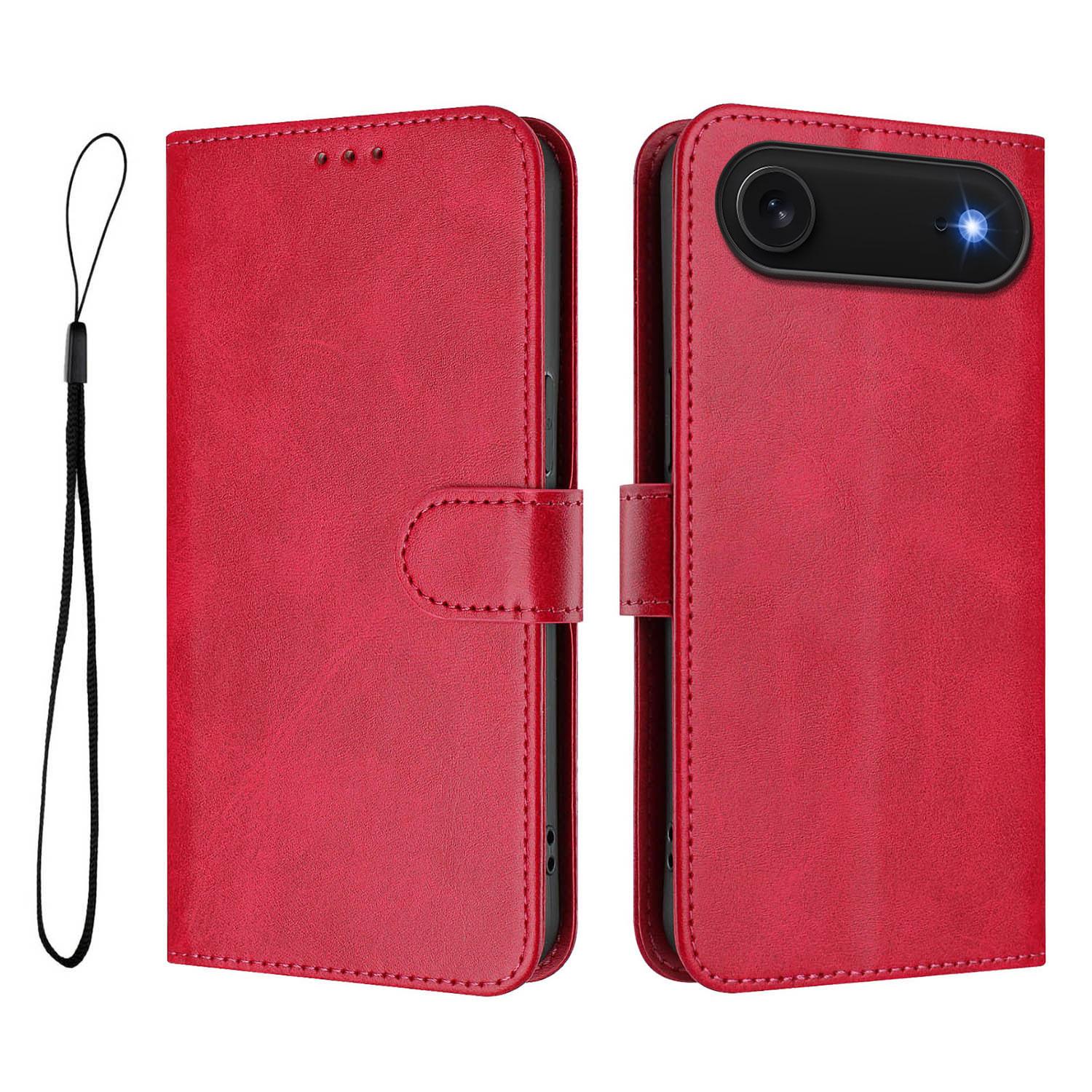 

For iPhone 17 Air Wallet Case RFID Blocking Calf Texture Leather Stand Phone Cover with Strap Rose
