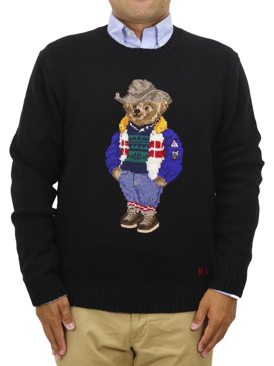 

POLO RALPH LAUREN Polo Bear Wool Crew Neck Sweater with Cowboy Size Black Men s Hat, L, (Product Code 01020108) чорний