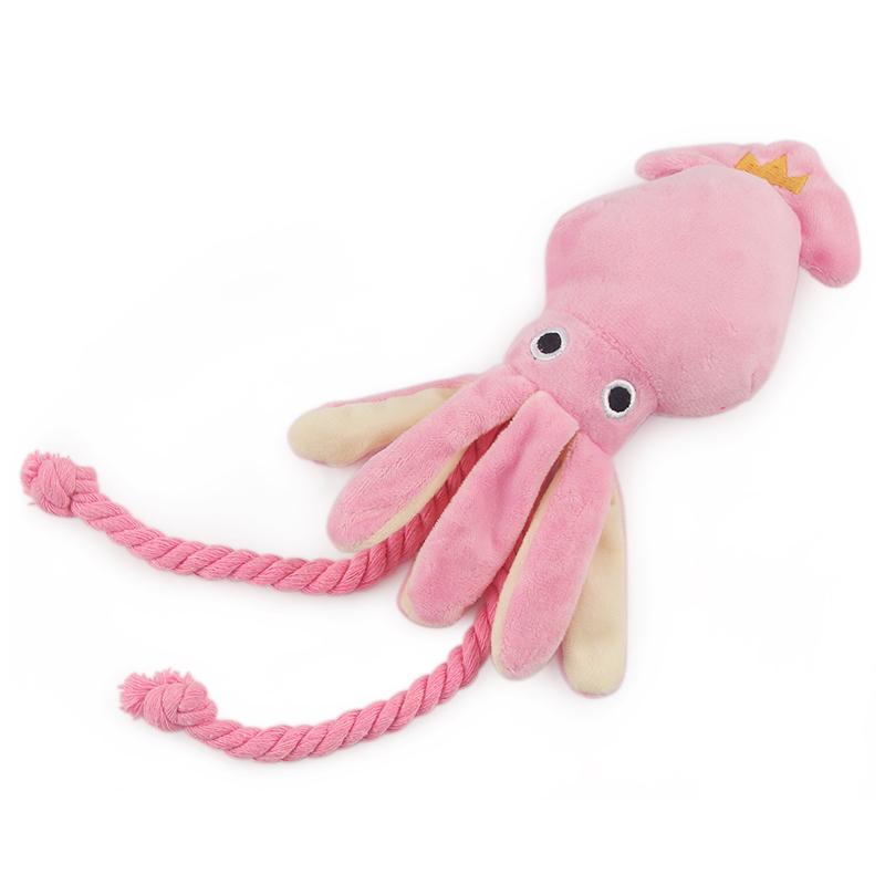 Custom Marine Animal Plush Dog Toys Pink Octopus Squeaky Chew Soft Cotton Rope Pet Toys розовый