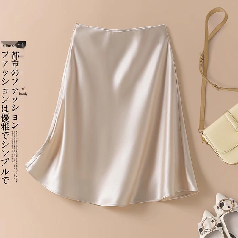 Gonna Midi Satinata a Vita Alta - Estiva Snellente a Linea ad A per Donna