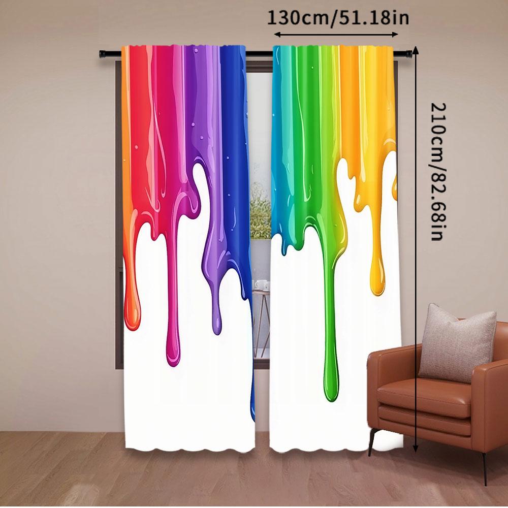 2Pcs Color Paint Drip Curtains Rainbow Curtains Suitable For Bedroom Bathroom Living Room Dining Room Study Room Office A