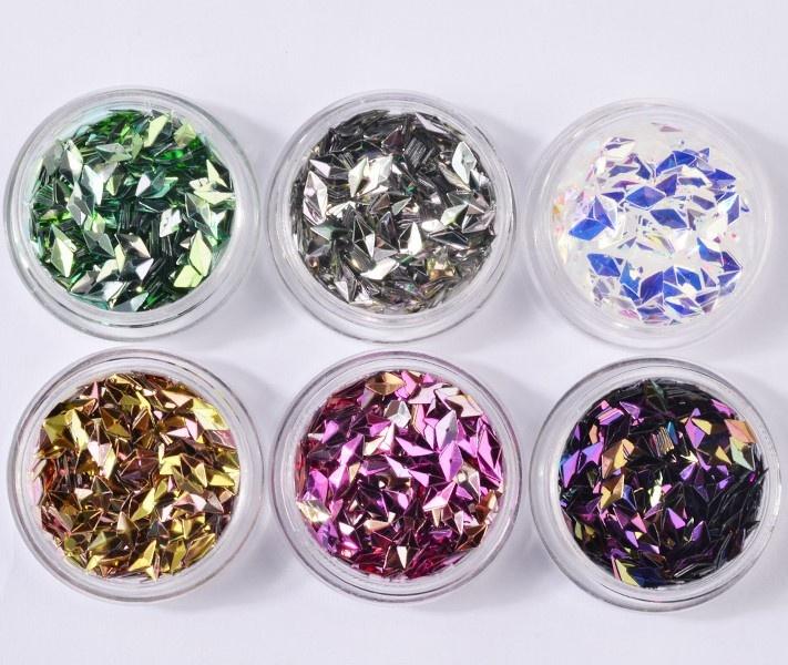 6 Boxes/set Laser Mixed Diamond Nail Glitter Powder Sequins Shinning Colorful 3d DIY