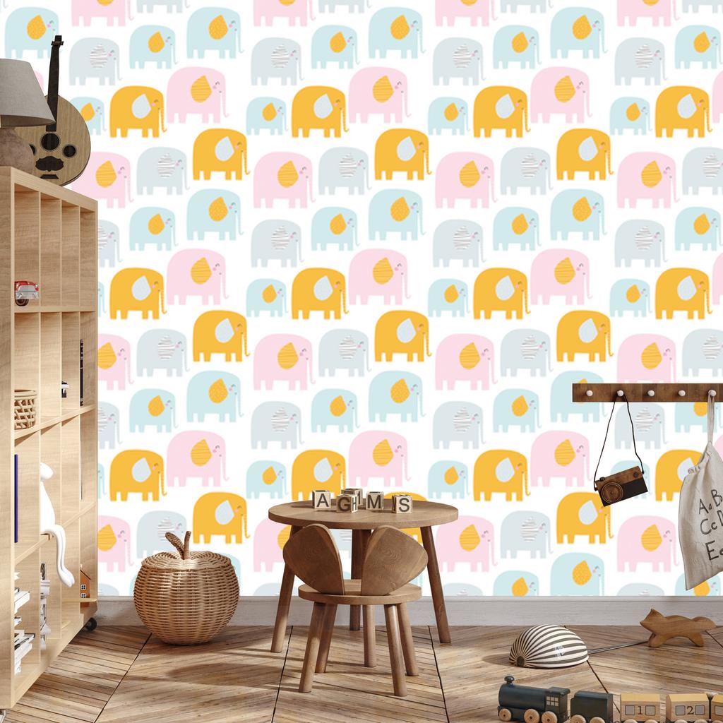 Joyful Pastel Elephants Wallpaper for Living Room and Bedroom 50x1000
