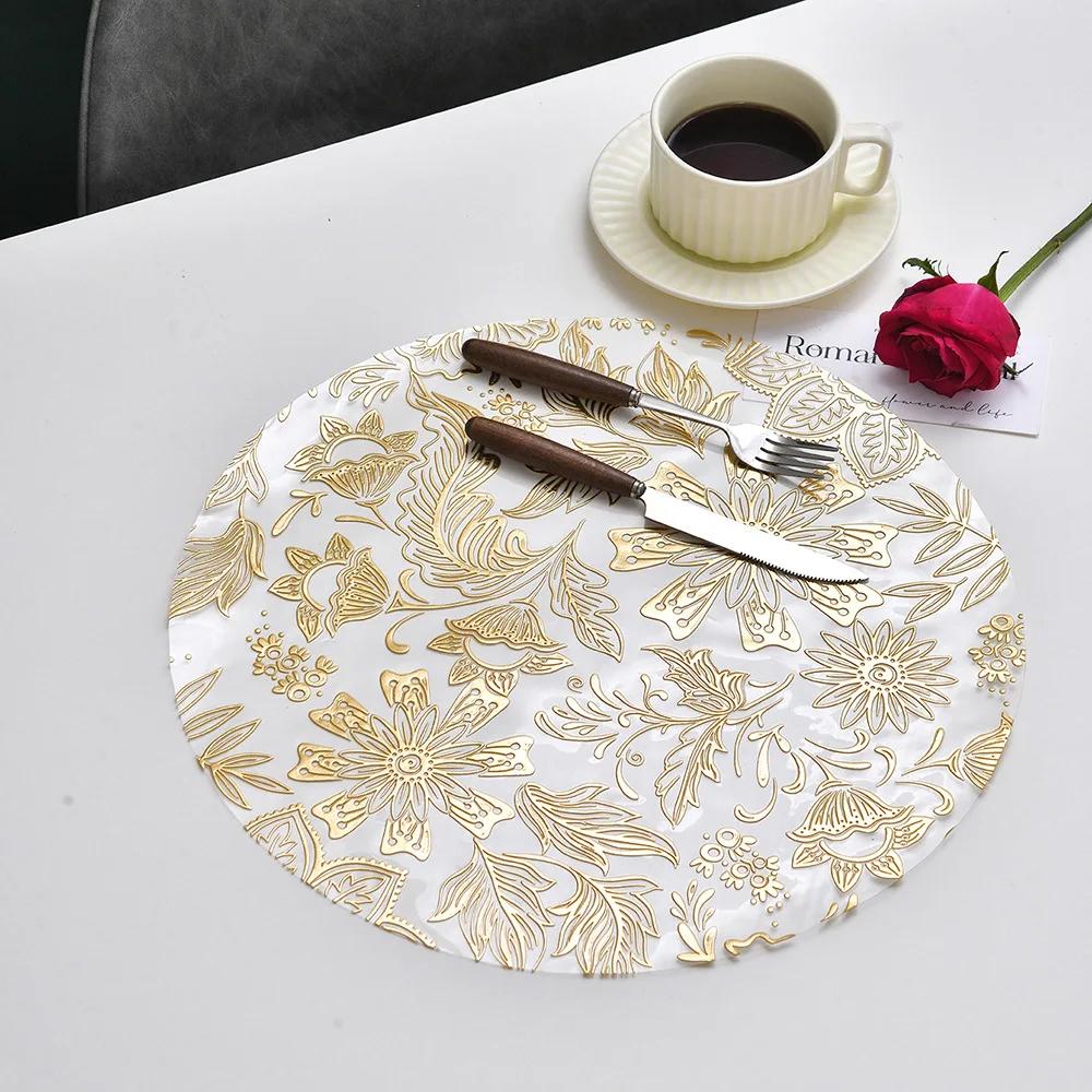 1pc Round Flower Petal Placemat Transparent PVC Waterproof and Heat-insulating PP Printed High-end Dining Table Decoration Mat