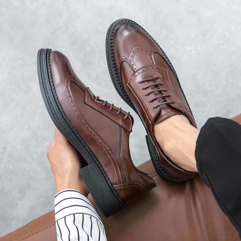 Men's Shoes Men's Brock Lace-Up Business Dress Casual Leather Shoes Trend Retro Leather Shoes