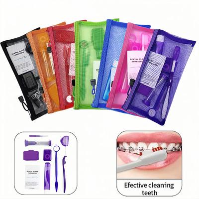 8Pcs Dental Care Kit Orthodontic Teeth Cleaning Tools Foldable Toothbrush Interdental Brush Floss Wax Travel Set