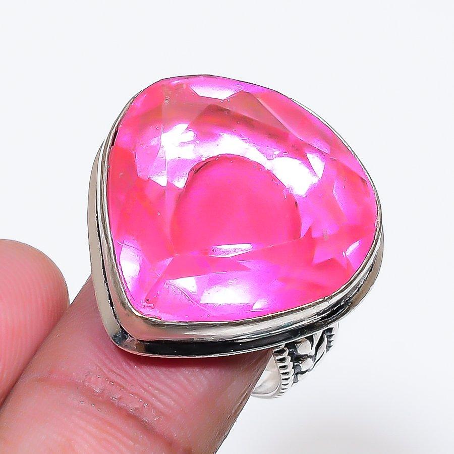 Natural Pink Kunzite Gemstone 925 Sterling Silver Jewelry Ring Size 8 AR-18687