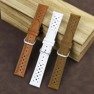 Vintage Breathable Porous Strap 18mm 19mm 20mm 21mm Genuine Leather Watchband Quick Release Replacement Belt Wrist Band for Men