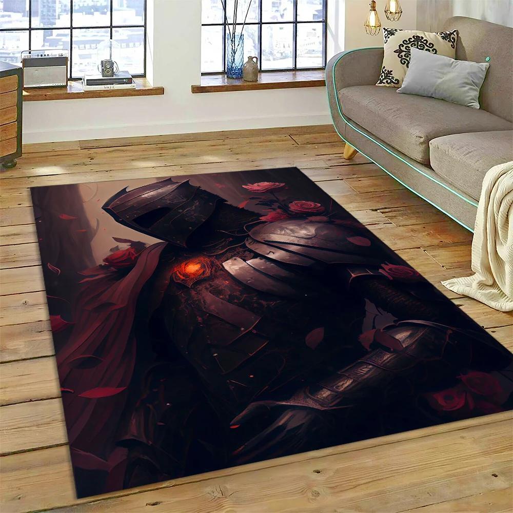 3D Templar Black Knight Crusaders Cartoon Carpet Rug for Home Living Room Bedroom Sofa Doormat Decor,Kids Area Rug Non-slip Mat