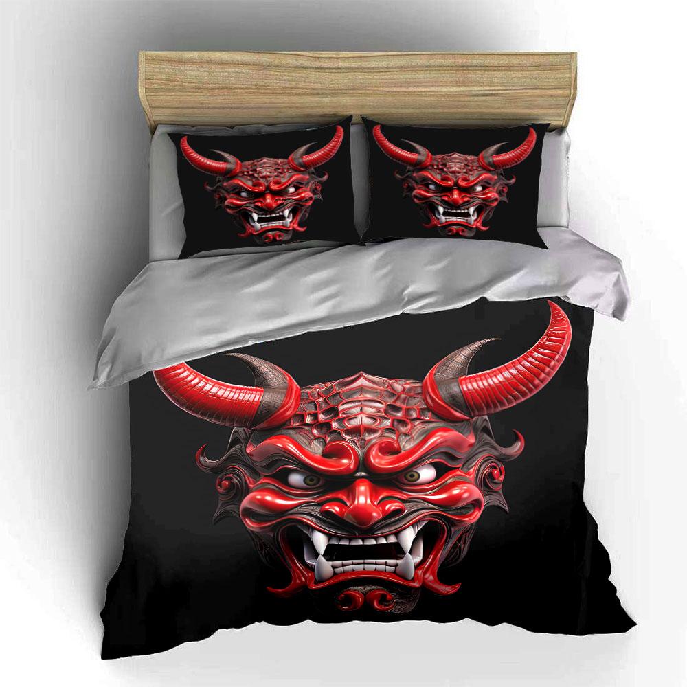 Japanese Demon Mask Decor Set Soft Comfortable Duvet Cover Bedding Set Included 1*Duvet Cover & 2*Pillowcases, Gift