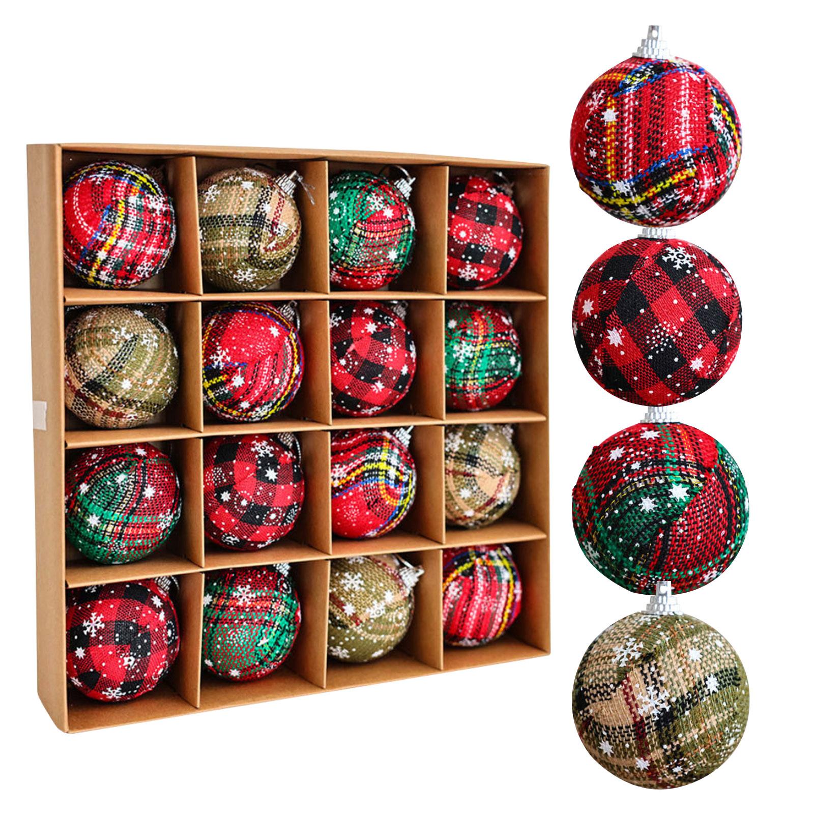 

6cm 16pcs Foam Wrapped Christmas Ball Hand-Wrapped Cloth Ball Plaid Cloth Hand-Decorated Ball Christmas Tree Pendant Christmas Ball Set One Size