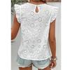 Small Sweet Summer New Western Style round Neck Crochet Hollow White Flying Sleeves Short sleeve Shirts Top Women
