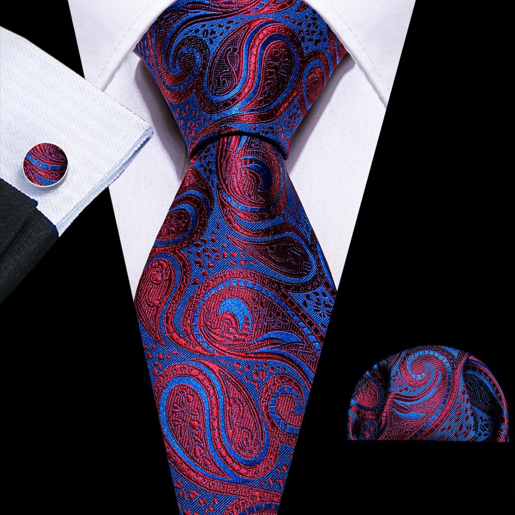 Barry.Wang Floral Ties for Men Woven Paisley Wedding Necktie Handkerchief Cufflinks Formal Casual Set