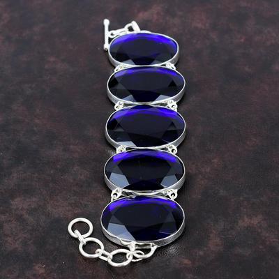 Faceted Tanzanite Quartz Bracelet 925 Sterling Silver Bracelet Handmade Boho Jewelry Adjustable Chain Bracelet Gift For Him Gemstone Jewelry