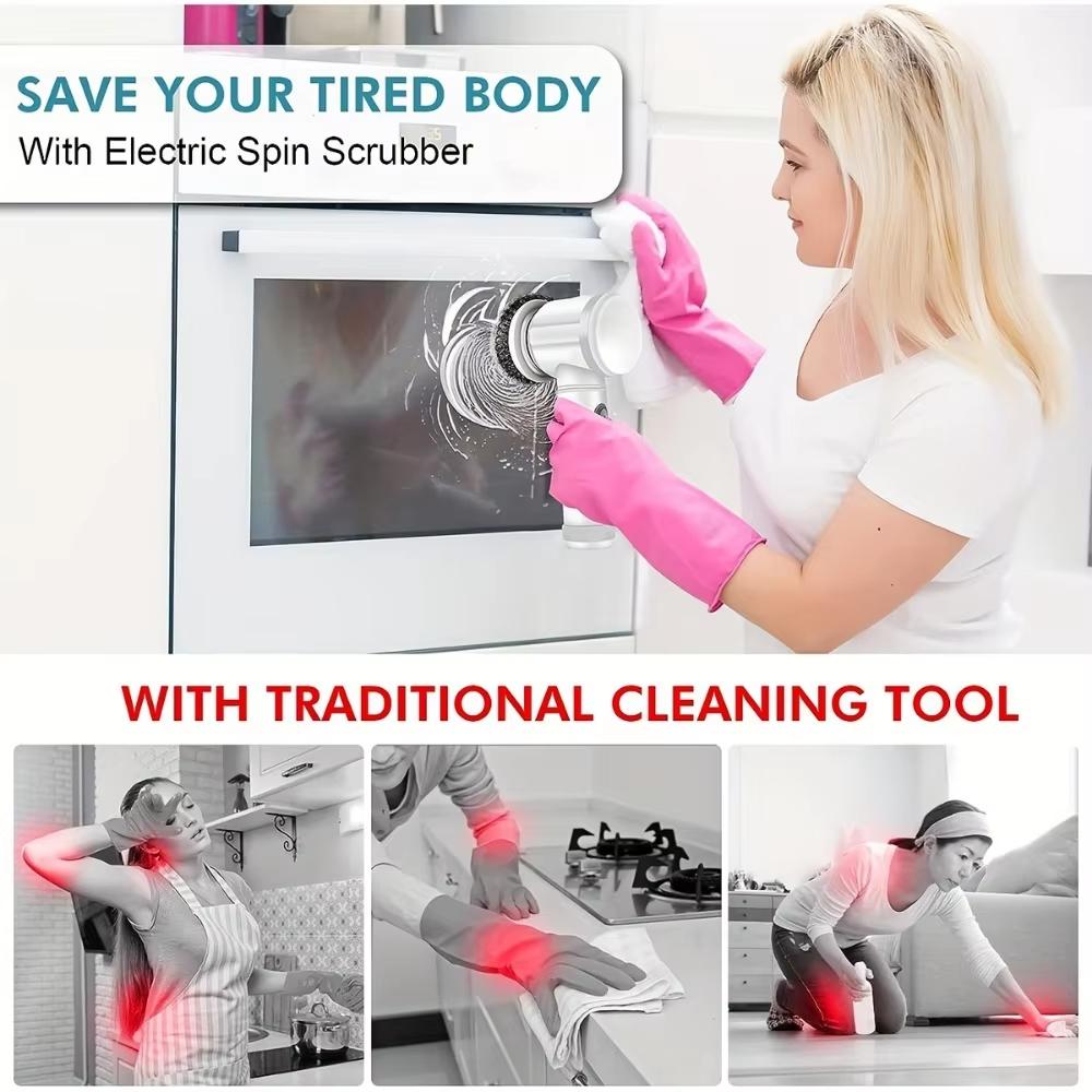 New Electric Cleaning Brush Power Spin Scrubber Bathroom Wash Brush Kitchen Cleaning Tool Adapter 5 Replaceable Brush Head Tool