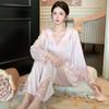 Ice Silk Pajamas Women's Summer Thin French New Court Style Silk Suit Can Be Worn Outside Lace Cardigan Loungewear