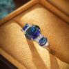 Retro 3 Stone Created Engagement Rings Girls Wedding  Fashion Rosered Blue Zircon  Silver Color Finger Ring