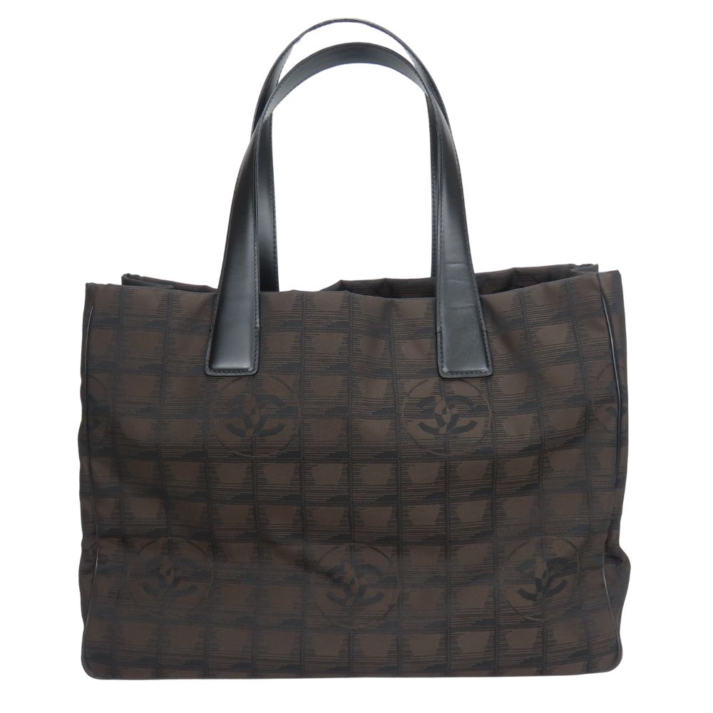 Used CHANEL Tote Bag MM New Travel Line Jacquard Nylon Marron Everyday Use