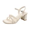 Coarse-heeled Sandals Women's New Summer Wear Fashion Silver Bow Mid-heel Buckle with Open-toed Sandals