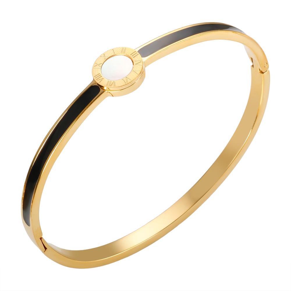 Popularity Stainless Steel Colorful Sweet Enamel Shell Bangle for Women Round Roman Numerals Bracelet Waterproof Trendy Jewelry