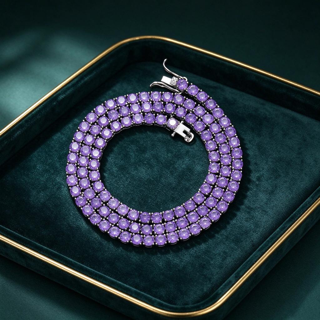 4mm Tennis Chain Purple Pink Yellow Chain Micro-set Zircon Single Row Chain Hip Hop Necklace Women Exquisite Gifts