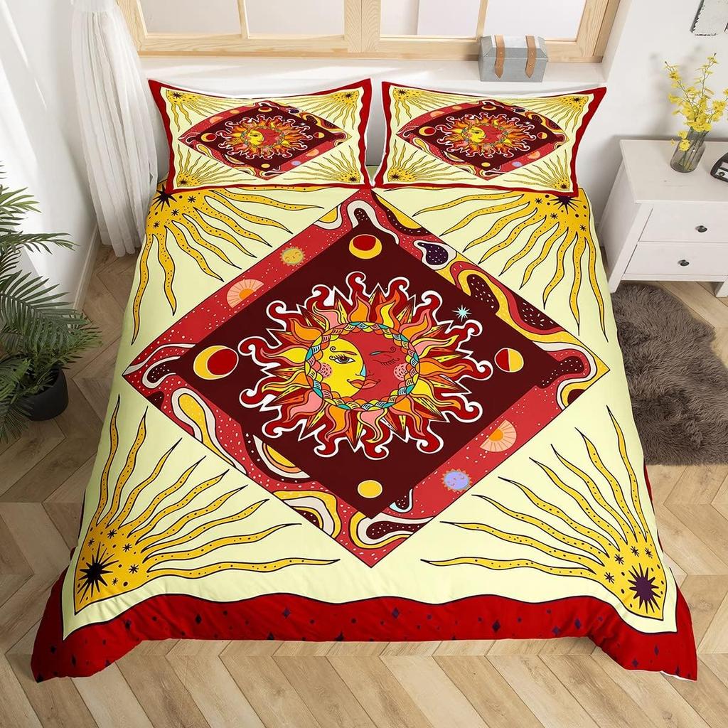 Sun and Moon Psychedelic Duvet Cover Set King Size Geometric Creative Colorful Bedding Children Teenagers Adult Room Decoration