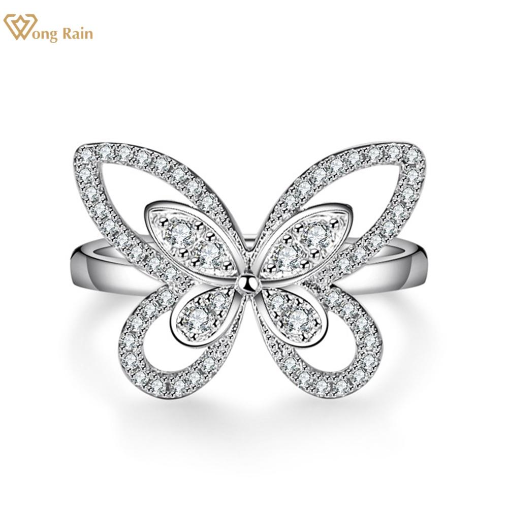 

Wong Rain Solid 925 пробы серебро AAAAA цирконы драгоценный камень свадьба обручальное кольцо скелет бабочка ювелирные изделия подарки US 6 белый