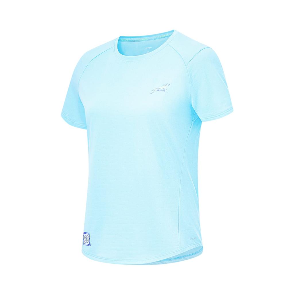 Li Ning Running Collection T Shirts Women's Light Wax Blue Crew Neck Moderate ATST520-4