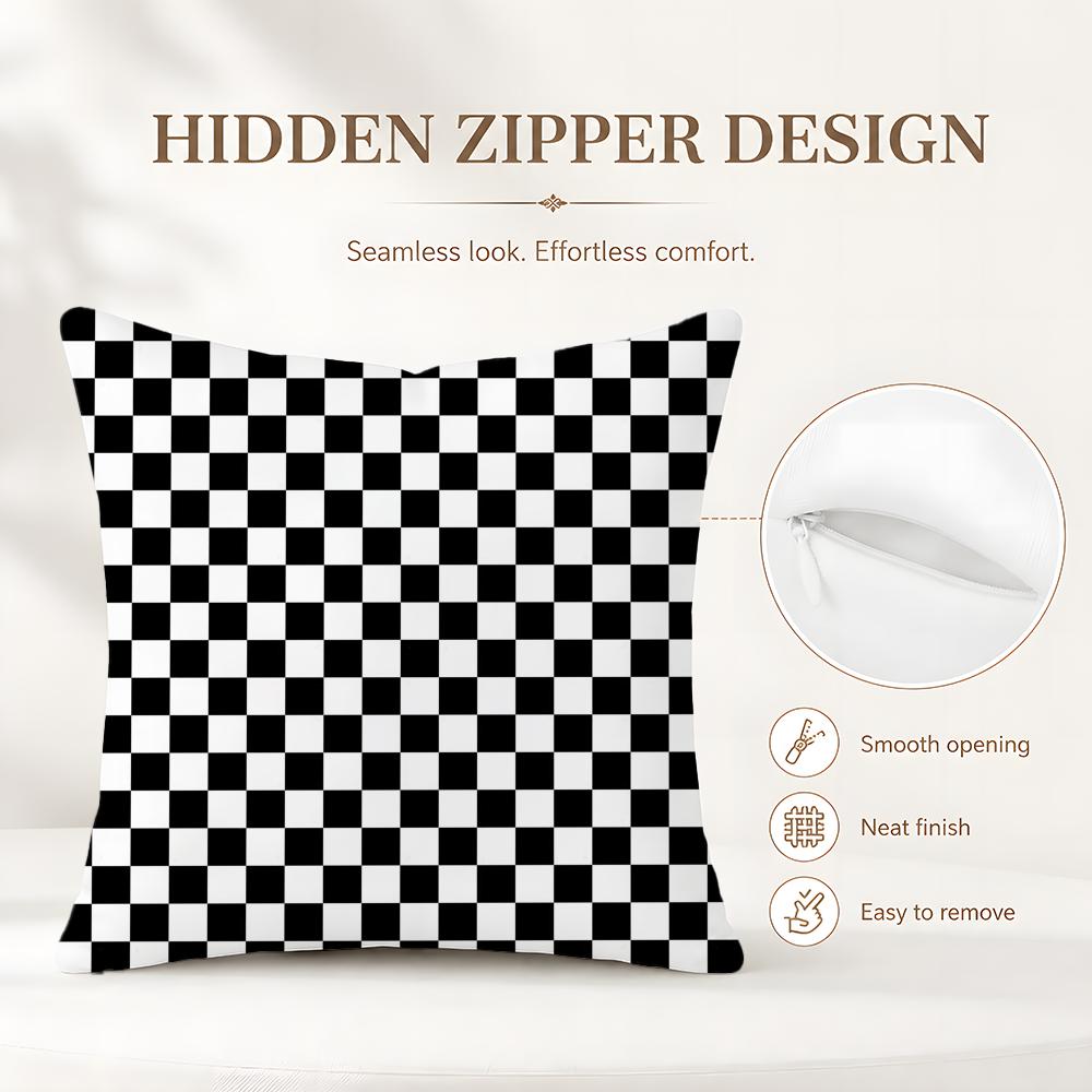 Black White Checkerboard Cushion Cover Halloween Decoration Trick Or Treat Cushion Cover Ghost Pumpkin Head Bat Decoration