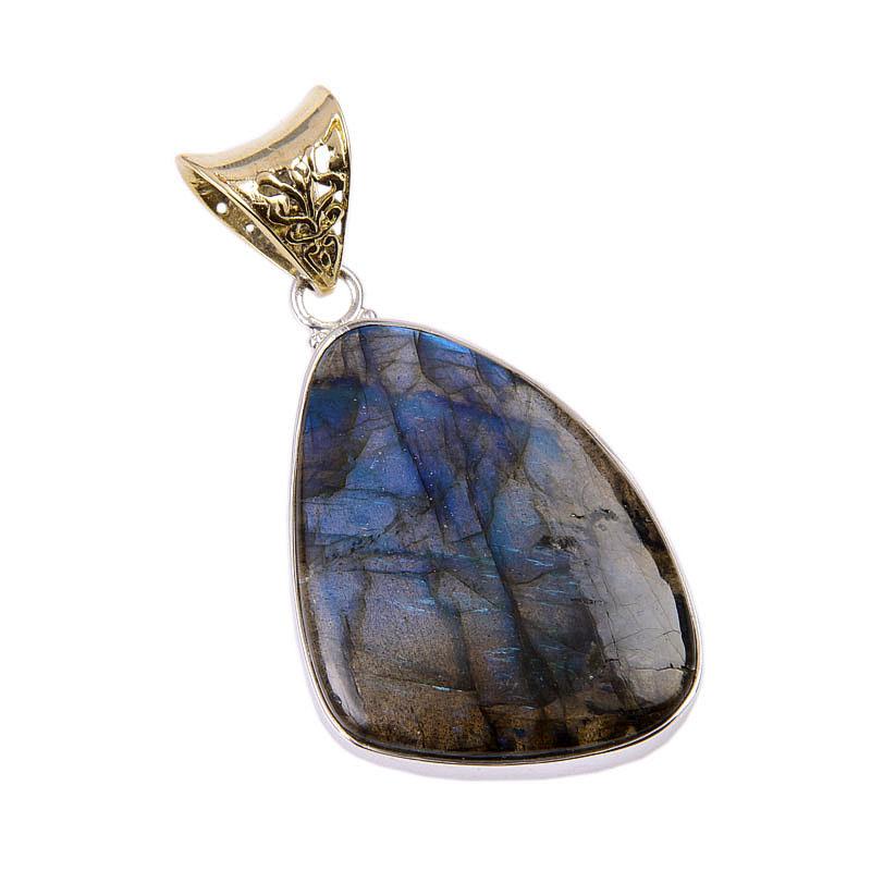 Natural Labradorite Gemstone 925 Solid Sterling Silver Gift Pendant 2.25" F8Y08