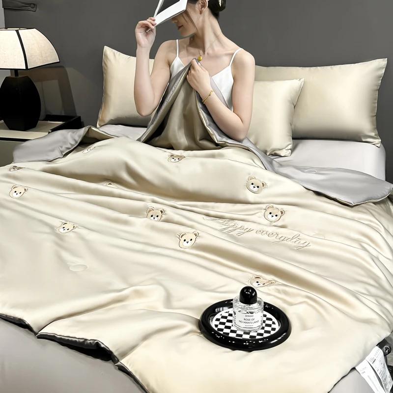 Kühle Sommerdecke - Gewaschene Eis seide, Atmungsaktiv & Schnelltrocknend, Hautfreundlich (Mehrere bunte Muster)