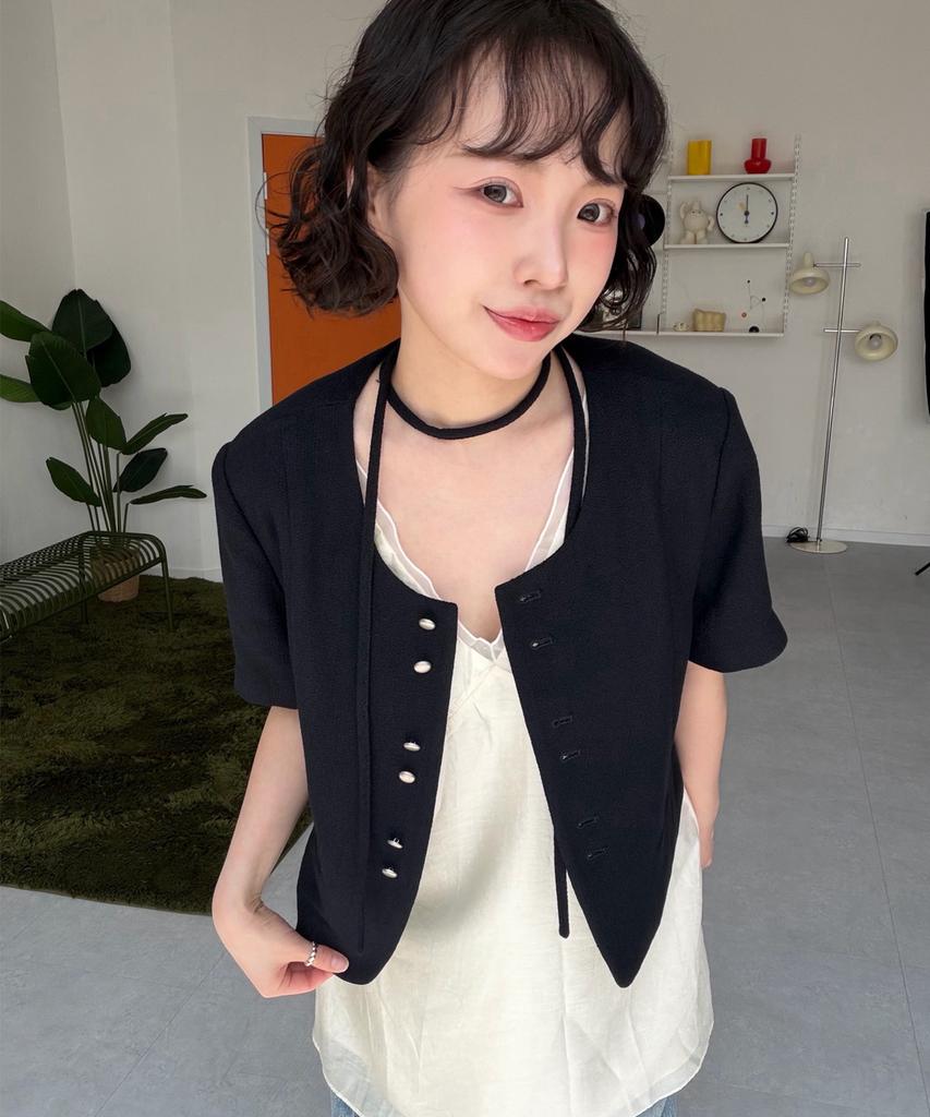 Mixxo Tweed Button Short Sleeve Jacket_Miwjkg55Pb