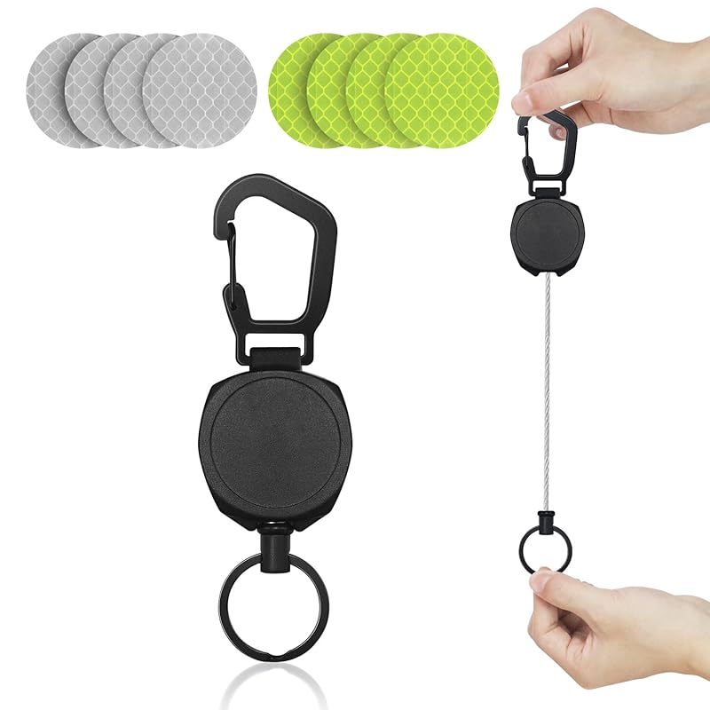 

[DMEEK] reel keychain powerful key chain With reflective tape multifunctional Elastic reel type key reel Loss prevention carabiner key ring reel