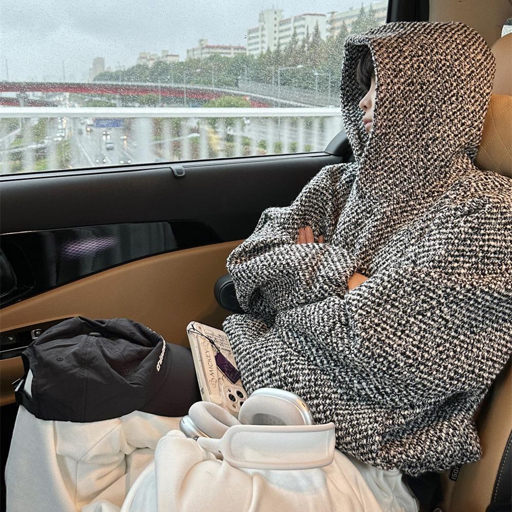 Винтажная текстура с капюшоном толстовка женская 2024 осень Y2k свободные длинные рукава — фото 13