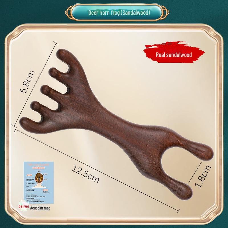 Sandelholz Geweih Massagegerät: Fünf-Klauen Kopfhaut-Therapiekamm