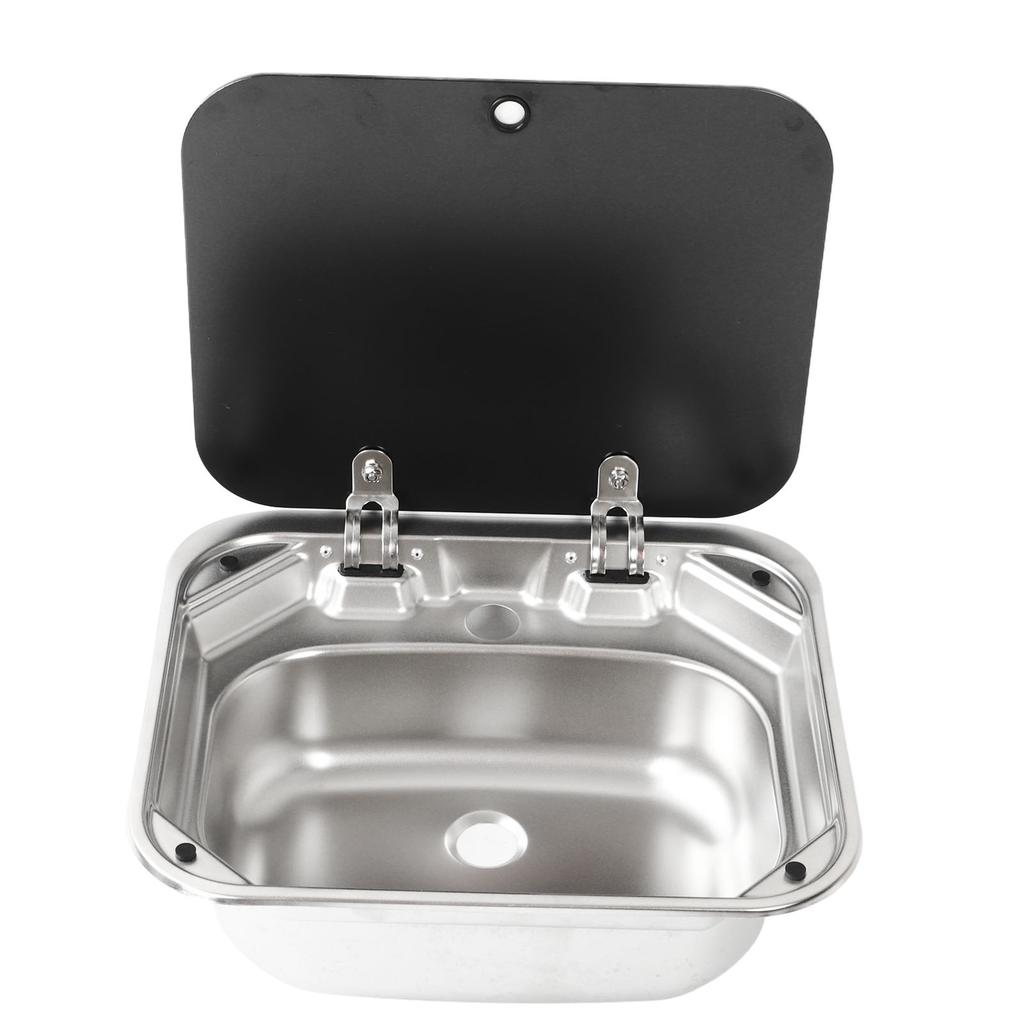 RV Kitchen Sink Large Capacity 420x370x145mm Rectangle RV Accessories with Toughened Glass Cover