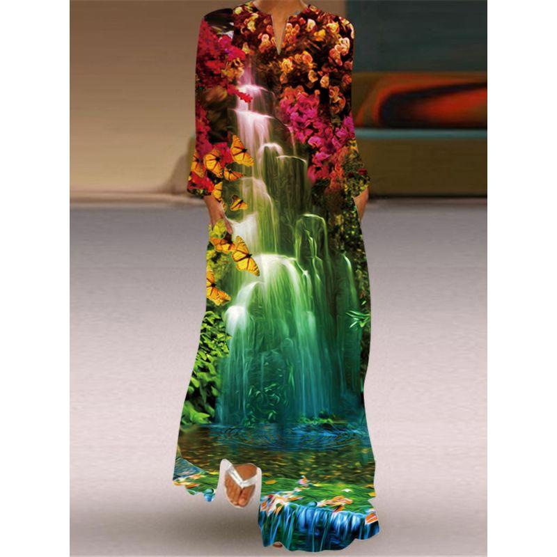 Long Sleeves Dress Loose Plus Size Catwalk Stage Costume Ethnic Retro Style Long Dress Travel Photography Beautiful Dress