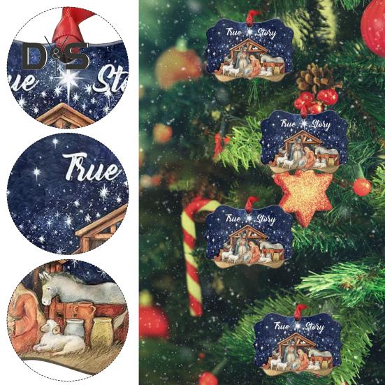 Christmas Jesus Nativity True Story Ornament Xmas Tree Hanging Decoration 2D Flat Acrylic Pendant for Christmas New Year Celebrations