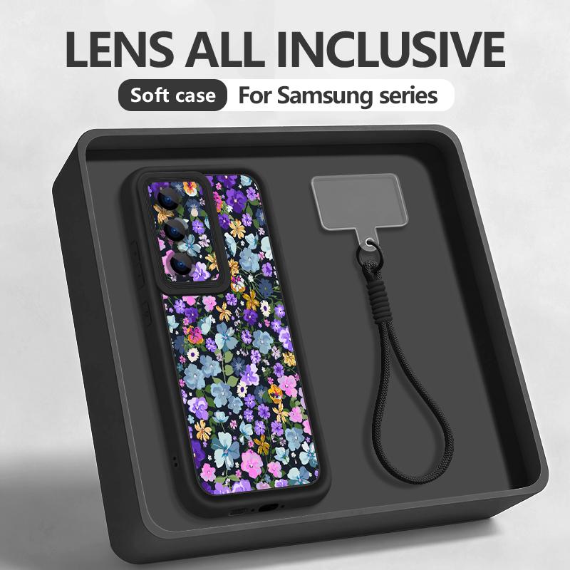 Oil Painting Flower Hand Strap Case For Samsung S26 S25 Ultra S24 FE S23 Plus S22 S21 A15 A16 A17 A35 A36 A37 A54 A55 A56 A57 5G Bumper Cover