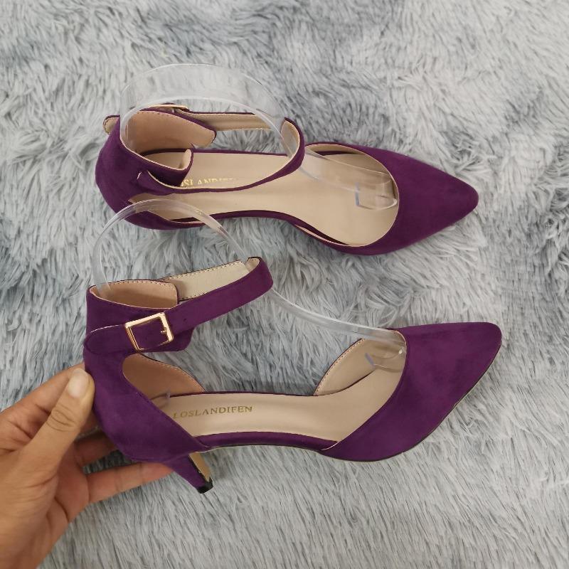 Women Ankle Straps Sandals Summer Classic Lady Bridal Suede Thick Heel Sexy Pumps Open Toe Office Wedding Party Dress Shoes