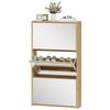 Mirrored Shoe Rack, 3 Flap Drawers, 9 Pairs, Wood, 65x17x114.5cm, Wood Color