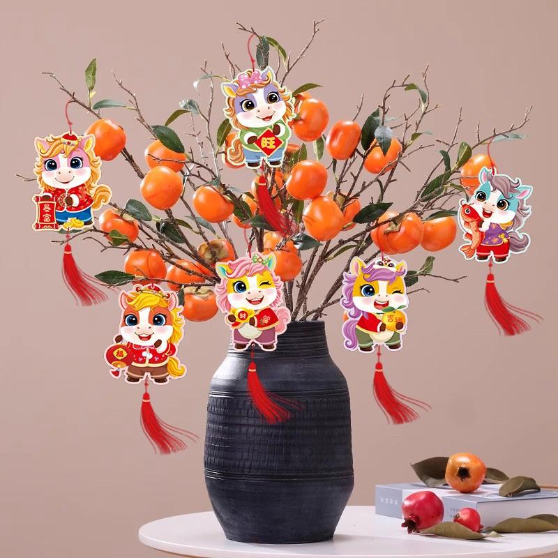 Chinese New Year 2026 Decoraitons  Spring Festival Hanging Ornaments Plant Bonsai Pendants with Tassle Horse Year Party Supplies