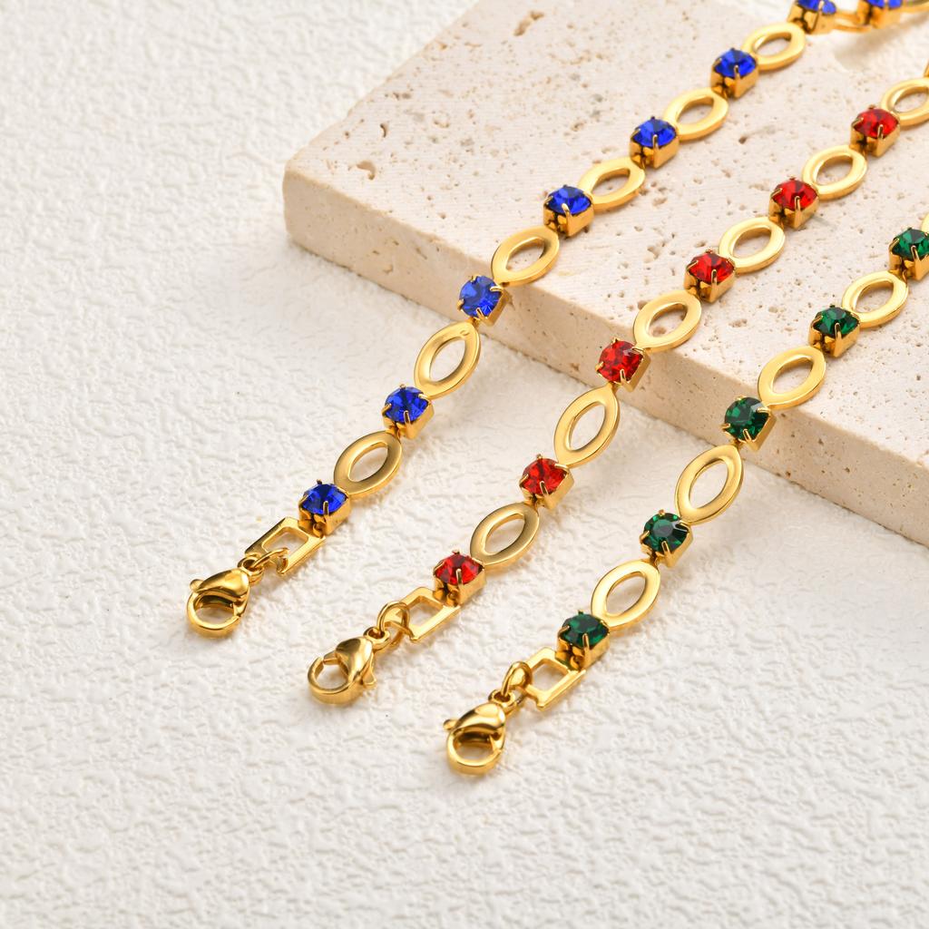Crystal Zircon Hollow Oval Chain Necklace for Women, Gold Color Stainless Steel CZ Necklace, Elegant Party Wedding Jewelry
