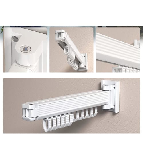 KWQKEM Indoor Drying, Foldable Wall-Mounted Clothes Drying Rack, Laundry Drying Rack, Three-Tier, Windproof Aluminum, Extendable, Concealed Clothes Dr